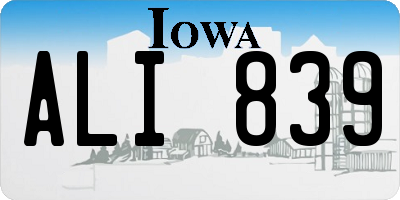 IA license plate ALI839