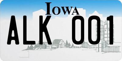 IA license plate ALK001