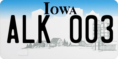 IA license plate ALK003