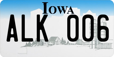 IA license plate ALK006