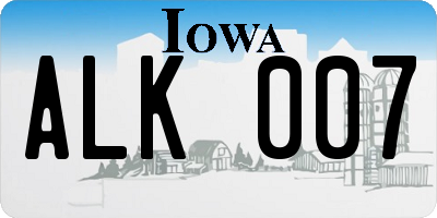 IA license plate ALK007