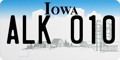 IA license plate ALK010