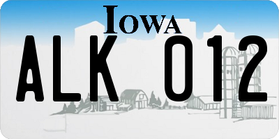 IA license plate ALK012