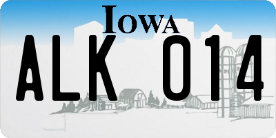 IA license plate ALK014