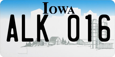 IA license plate ALK016
