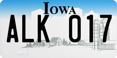 IA license plate ALK017