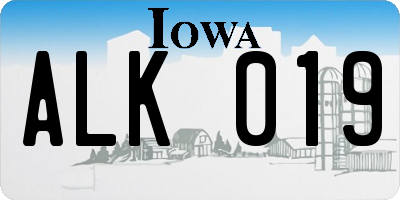 IA license plate ALK019