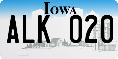 IA license plate ALK020