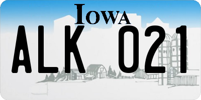 IA license plate ALK021
