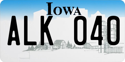 IA license plate ALK040