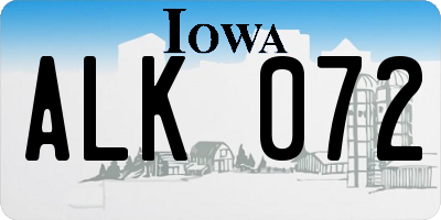 IA license plate ALK072