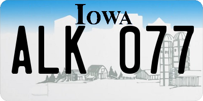 IA license plate ALK077