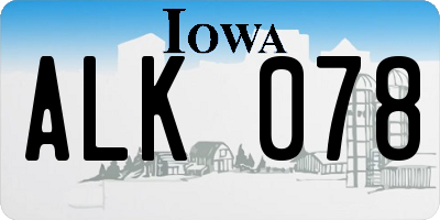 IA license plate ALK078