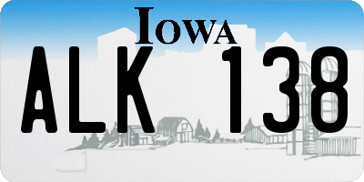 IA license plate ALK138