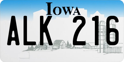 IA license plate ALK216