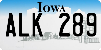 IA license plate ALK289