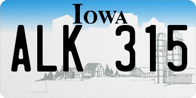 IA license plate ALK315