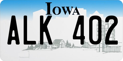 IA license plate ALK402