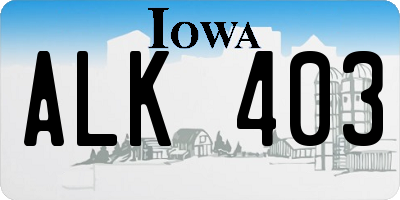 IA license plate ALK403