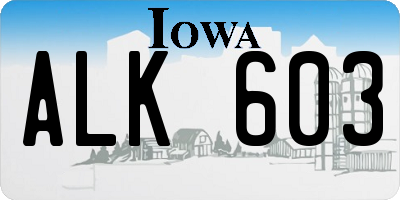 IA license plate ALK603
