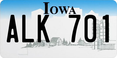 IA license plate ALK701