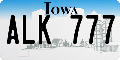 IA license plate ALK777