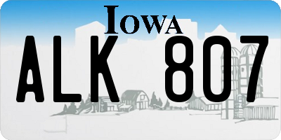 IA license plate ALK807