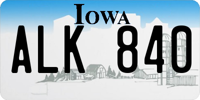 IA license plate ALK840