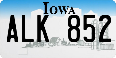 IA license plate ALK852