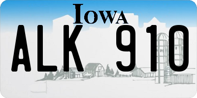 IA license plate ALK910