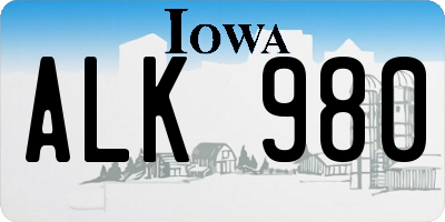 IA license plate ALK980