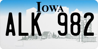IA license plate ALK982