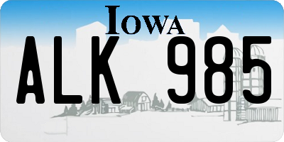 IA license plate ALK985