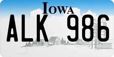 IA license plate ALK986