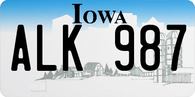 IA license plate ALK987