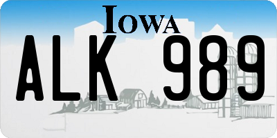 IA license plate ALK989