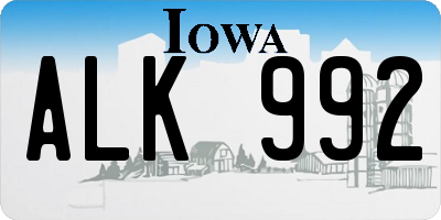 IA license plate ALK992