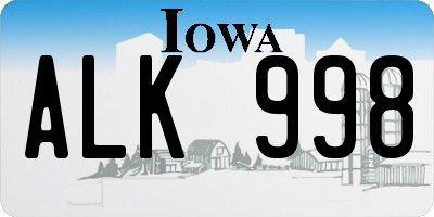 IA license plate ALK998