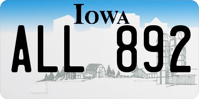 IA license plate ALL892