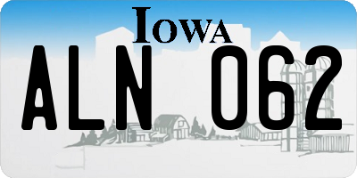 IA license plate ALN062