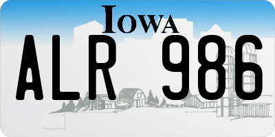 IA license plate ALR986