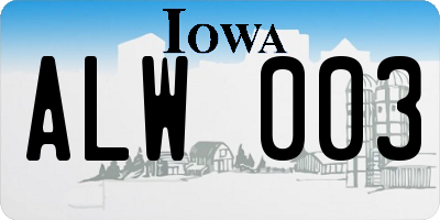IA license plate ALW003