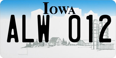 IA license plate ALW012