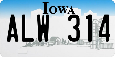 IA license plate ALW314