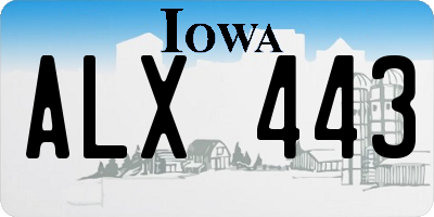IA license plate ALX443