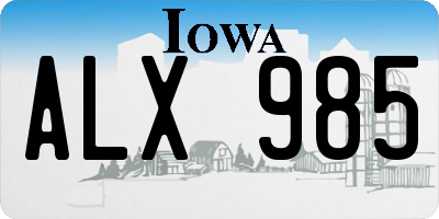 IA license plate ALX985