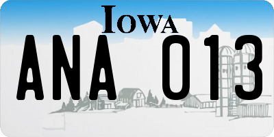 IA license plate ANA013