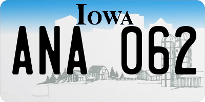 IA license plate ANA062