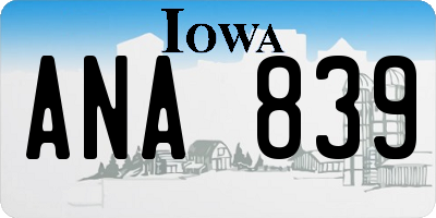 IA license plate ANA839