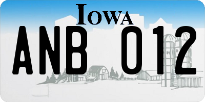IA license plate ANB012